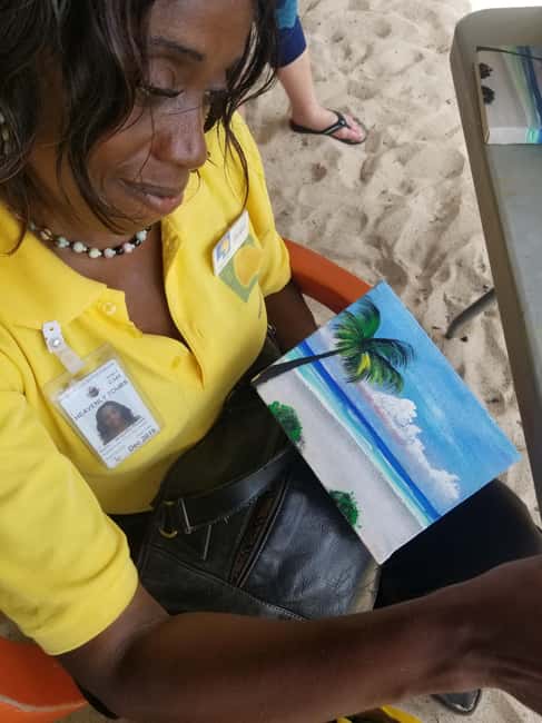 Sip & Paint with lunch on exciting Ffryes Tiki beach Bar - Painting an Antigua scene, then putting the brush down
